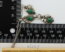 Navajo Necklace 925 Silver Natural Malchite Native American Signed SN C. 80's