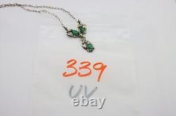 Navajo Necklace 925 Silver Natural Malchite Native American Signed SN C. 80's