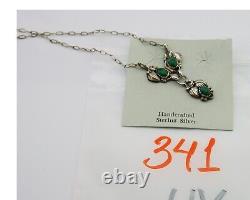 Navajo Necklace 925 Silver Natural Malchite Native American Signed SN C. 80's
