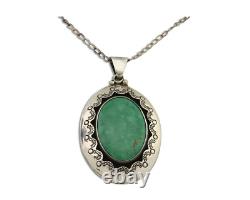 Navajo Necklace 925 Silver Natural Turquoise Artist Signed M Montoya C. 80's