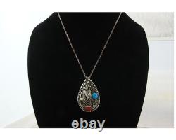 Navajo Necklace Sterling Silver Vintage Natural Gemstone Native American Artist