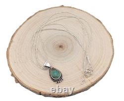 Navajo Necklace Turquoise Pendant Liquid Silver Chain Handmade Native American