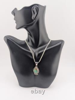 Navajo Necklace Turquoise Pendant Liquid Silver Chain Handmade Native American