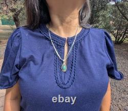 Navajo Necklace Turquoise Pendant Liquid Silver Chain Handmade Native American