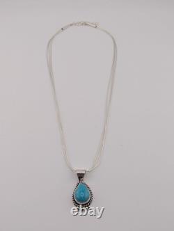 Navajo Necklace Turquoise Pendant Liquid Silver Chain Handmade Native American