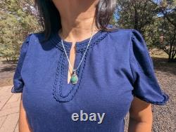 Navajo Necklace Turquoise Pendant Liquid Silver Chain Handmade Native American