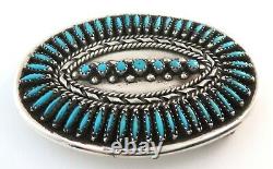 Navajo Nelson Morton Sterling Silver & Turquoise Needlepoint Belt Buckle