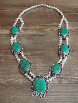 Navajo Nickel Silver & Green Howlite Necklace Cleveland