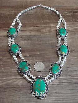 Navajo Nickel Silver & Green Howlite Necklace Cleveland