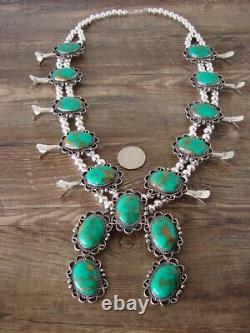 Navajo Nickel Silver Turquoise Squash Blossom Necklace by Jackie Cleveland