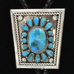 Navajo Old Pawn Traditional Sterling Silver Large Turquoise Cluster Bolo Tie
