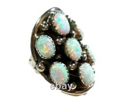 Navajo Opal Cluster Ring Size 6 Sterling Silver Signed Native American