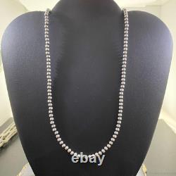 Navajo Pearl Beads 4 mm Sterling Silver Necklace Length 24 For Women