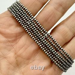 Navajo Pearls 24 inch Necklace Hand Strung Patina Sterling Silver 2mm Native