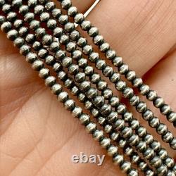 Navajo Pearls 24 inch Necklace Hand Strung Patina Sterling Silver 2mm Native
