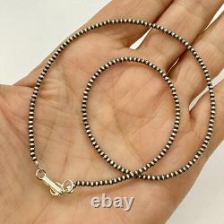 Navajo Pearls 24 inch Necklace Hand Strung Patina Sterling Silver 2mm Native