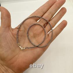 Navajo Pearls 24 inch Necklace Hand Strung Patina Sterling Silver 2mm Native