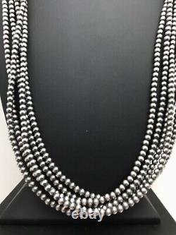 Navajo Pearls 4mm 5S Sterling Silver Bead Necklace Native American 32in 1053