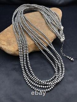 Navajo Pearls 4mm 5S Sterling Silver Bead Necklace Native American 32in 1053