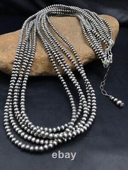 Navajo Pearls 4mm 5S Sterling Silver Bead Necklace Native American 32in 1053