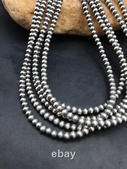 Navajo Pearls 4mm 5S Sterling Silver Bead Necklace Native American 32in 1053