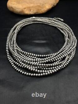 Navajo Pearls 4mm 5S Sterling Silver Bead Necklace Native American 32in 1053