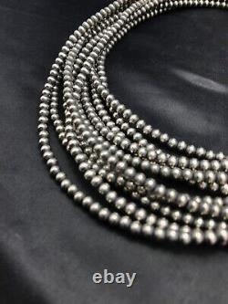 Navajo Pearls 4mm 5S Sterling Silver Bead Necklace Native American 32in 1053