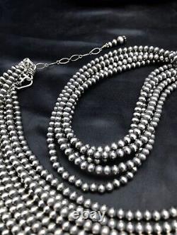 Navajo Pearls 4mm 5S Sterling Silver Bead Necklace Native American 32in 1053