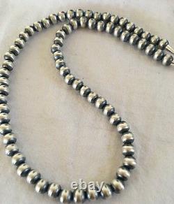 Navajo Pearls Classic 8 mm Sterling Silver Bead Necklace 24 Sale