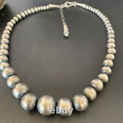 Navajo Pearls Graduated Sterling Silver Round Seamless Bead Necklace 16