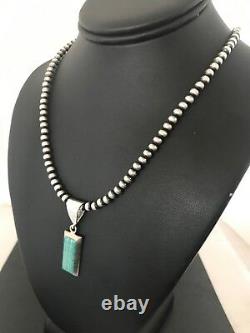 Navajo Pearls Sterling Silver Turquoise Bead Necklace Inlay Pendant RM 1212