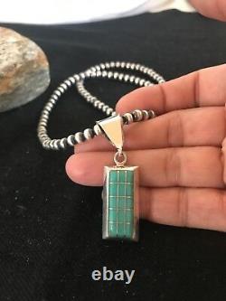 Navajo Pearls Sterling Silver Turquoise Bead Necklace Inlay Pendant RM 1212