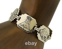 Navajo Picto Bracelet 925 Silver Native American Artist C. 80's