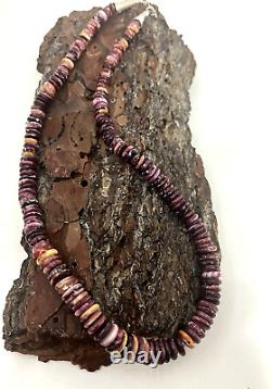 Navajo Purple Spiney Oyster Graduated Rondelle Necklace 18 3/4 Sterling Cones