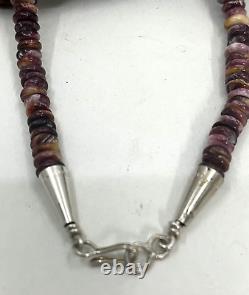 Navajo Purple Spiney Oyster Graduated Rondelle Necklace 18 3/4 Sterling Cones