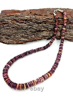 Navajo Purple Spiney Oyster Graduated Rondelle Necklace 18 3/4 Sterling Cones