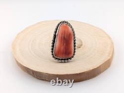 Navajo Red Spiny Oyster Sterling Silver Ring Handmade Native American Sz 7.75US