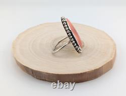 Navajo Red Spiny Oyster Sterling Silver Ring Handmade Native American Sz 7.75US