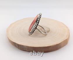 Navajo Red Spiny Oyster Sterling Silver Ring Handmade Native American Sz 7.75US