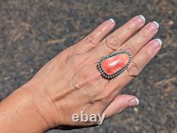 Navajo Red Spiny Oyster Sterling Silver Ring Handmade Native American Sz 7.75US