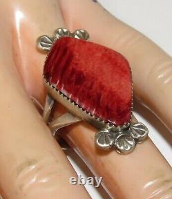 Navajo Red Spiny Ring Size 8 Sterling Silver Native American Signed