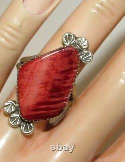 Navajo Red Spiny Ring Size 8 Sterling Silver Native American Signed