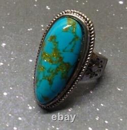 Navajo Ring. 925 Silver Bisbee Turquoise 18 Grams Oval Nugget Native American 9