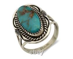 Navajo Ring. 925 Silver Blue Gem Turquoise Native American Artist C. 80's