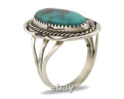 Navajo Ring. 925 Silver Blue Gem Turquoise Native American Artist C. 80's