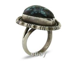 Navajo Ring 925 Silver Blue Spiderweb Turquoise Native American Artist C. 80's