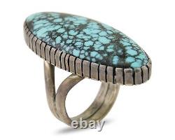 Navajo Ring 925 Silver Blue Spiderweb Turquoise Native American Artist C. 80's