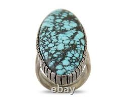 Navajo Ring 925 Silver Blue Spiderweb Turquoise Native American Artist C. 80's