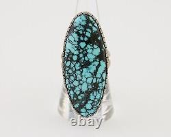 Navajo Ring 925 Silver Blue Spiderweb Turquoise Native American Artist C. 80's