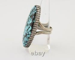 Navajo Ring 925 Silver Blue Spiderweb Turquoise Native American Artist C. 80's